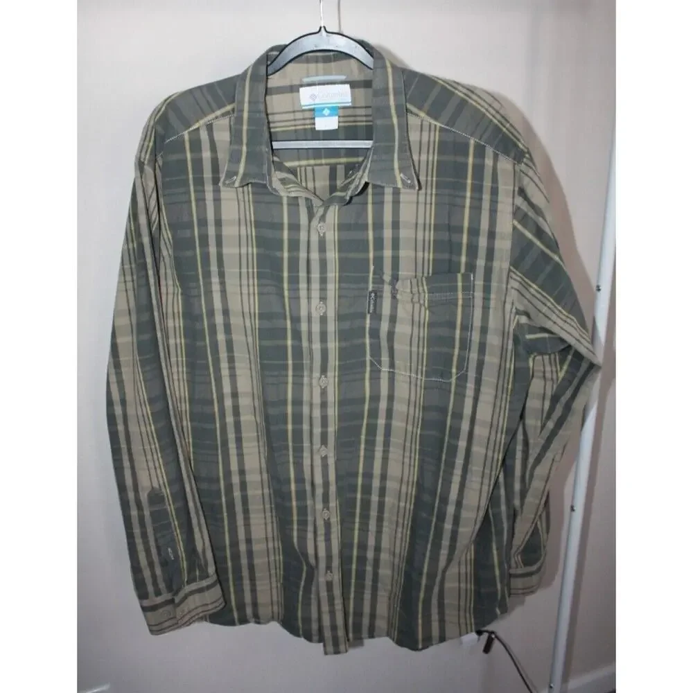 Columbia Men's Button Down Dress Shirt XL Utility Long Sleeve Stripped Sportwear